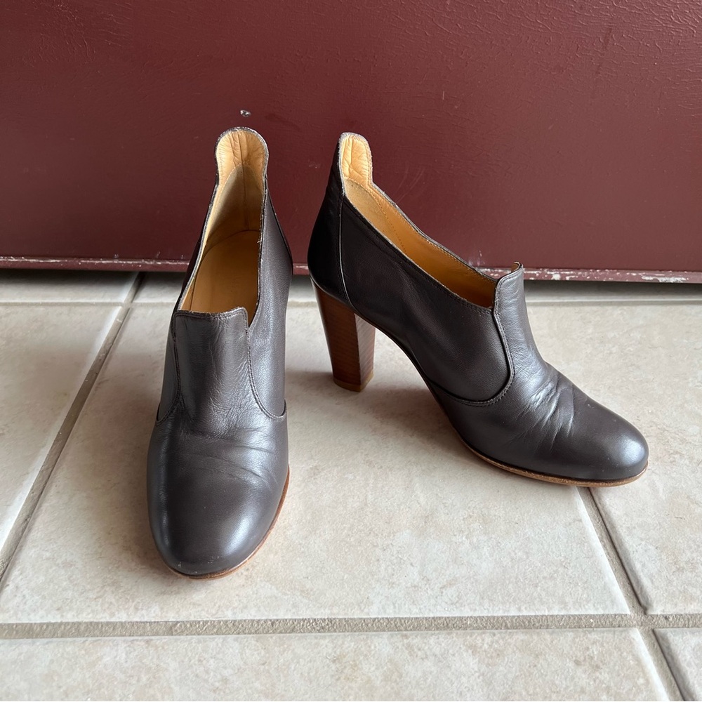 Les Prairies de Paris Brown Leather Ankle Booties Block Heel Vero Cuoio EU 36